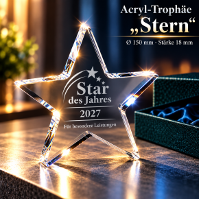 Acryl-Trophäe „Stern“ Ø 150 mm mit individueller Lasergravur