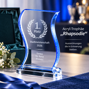 Acryl-Trophäe „Rhapsodie“ mit blauem Strukturrand – 3 Größen