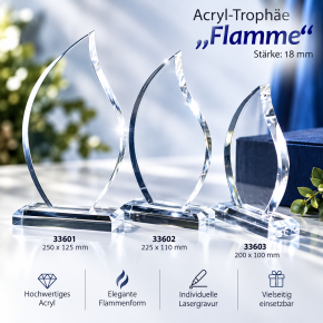 Acryl-Trophäe "Flamme" 33601 - 250 mm x 125 mm