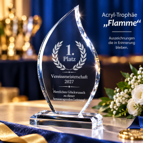 Acryl-Trophäe „Flamme“ mit Gravur – 3 Größen