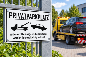 Parkplatzschild „PRIVATPARKPLATZ Widerrechtlich abgestellte Fahrzeuge werden kostenpflichtig entfernt.“ | Aluminium-Dibond | 297 x 210 mm
