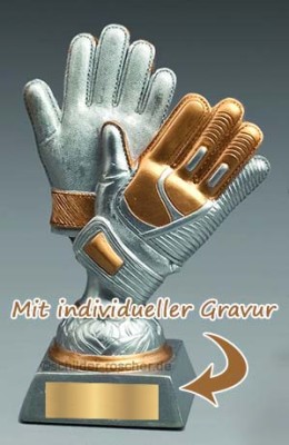 Torwart Handschuh mit Gravur – Fußball Torhüter Trophäe Resin 38703 - H. 140 mm