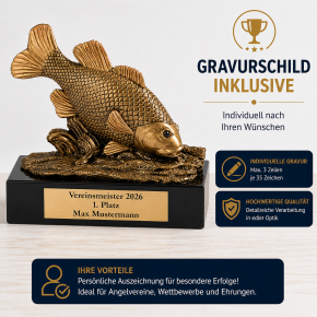 Resinfigur „Angeln / Fisch“ – Angler-Trophäe 157 × 140 mm inkl. Gravurschild