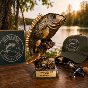 Resinfigur „Angeln / Fisch“ – Angler-Trophäe 260 mm inkl. Gravurschild