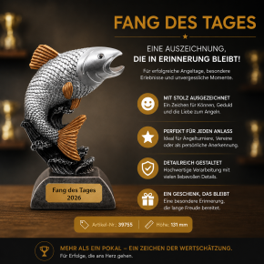 Resinfigur „Springender Fisch“ mit Gravur – Angler-Auszeichnung 131 mm