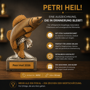 Resinfigur „Springender Fisch“ mit Gravur – Angler-Auszeichnung 113 mm