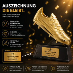 Fußballfigur "Goldener Fußbalschuh" mit Gravur