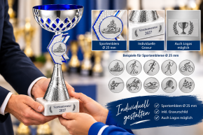Einzelpokal „William“ Silber-Blau – 330 mm