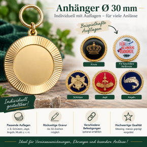 Deumer Anhänger Ø 30 mm vergoldet – individuell mit Auflage & Gravur