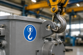 Gebotsschild „Hebepunkt / Kranhaken“ – 6 Folienaufkleber Ø 50 mm auf Bogen