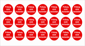 Prüfplakette „Prüfung nicht bestanden“ – Ø 30 mm, 21 Stück auf Bogen