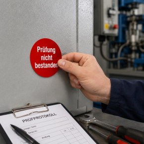 Prüfplakette „Prüfung nicht bestanden“ – Ø 30 mm, 21 Stück auf Bogen