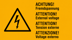 Warn-Kombischild „Achtung! Fremdspannung" – Mehrsprachig