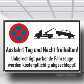 Parkplatzschild Ausfahrt Tag und Nacht freihalten versch. Größen