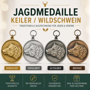 Medaille "Keiler", altsilber mit Öse & Ring Ø 39 mm, 54788-31