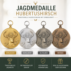 Medaille " Hirsch / Hubertushirsch", vergoldet  mit Öse & Ring Ø 39 mm, 54798-11