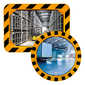 P.A.S.® Industriespiegel 800 x 600 mm mit gelb-schwarzem Rahmen Vialux988 Beobachtungsabstand bis 20 Meter