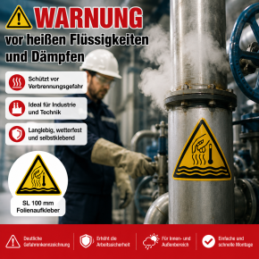 Warnschild "Warnung vor heißen Flüssigkeiten und Dämpfen" – Folienaufkleber SL 100 mm
