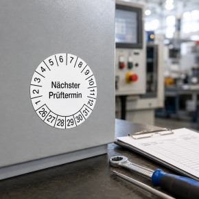 Prüfplaketten "Nächster Prüftermin" 30 mm auf Rolle – 500 Stück – UV-beständig