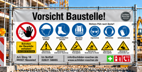 Bauzaunbanner |  Baustellenbanner mit Sicherheitszeichen | Individualisierbar
