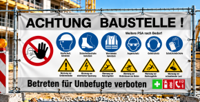 Bauzaunbanner | Baustellenbanner mit Sicherheitszeichen (Standardmotiv) grau