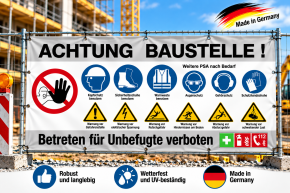 Bauzaunbanner | Baustellenbanner mit Sicherheitszeichen (Standardmotiv) grau