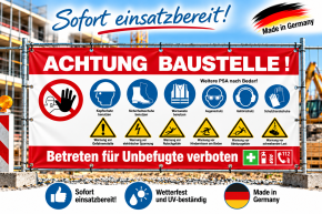Bauzaunbanner | Baustellenbanner mit Sicherheitszeichen (Standardmotiv) rot Mesh-Banner 290 g/m² / 1700 x 865 mm