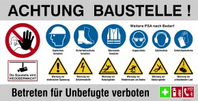 Bauzaunbanner Videoüberwachung | Baustellenbanner mit Sicherheitszeichen | grau