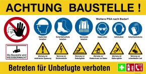 Bauzaunbanner Videoüberwachung | Baustellenbanner mit Sicherheitszeichen | gelb