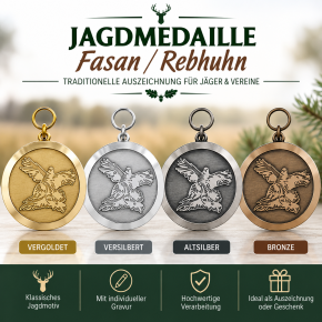 Medaille "Fasan mit Rebhuhn",  mit Öse & Ring Ø 39 mm, 64070 vergoldet