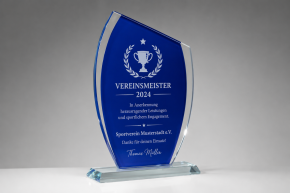 Clear-Glastrophäe Blau – Elegante Auszeichnung mit individueller Lasergravur