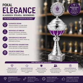 Pokal silber-pink mit Gravur & Emblem – 300 mm