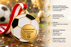 Fußball-Medaille Ø 50 mm gold mit individueller Gravur