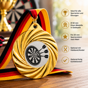 Eisen-Medaille Ø 50 mm gold – Sportmedaille mit Emblem nach Wahl