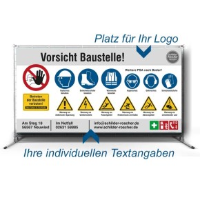 Bauzaunbanner |  Baustellenbanner mit Sicherheitszeichen | Individualisierbar