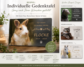 Individuelle Tier-Gedenktafel mit Foto & Wunschtext | Aluminium-Dibond 3 mm | Tiergrabschild | Hunde-, Katzen- & Haustier-Gedenktafel