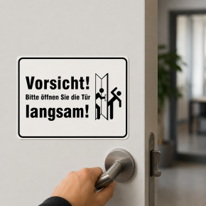 Hinweisschild „Vorsicht! Bitte öffnen Sie die Tür langsam“ – 200 x 150 mm