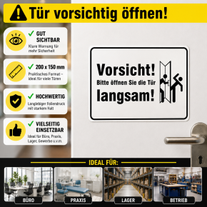 Hinweisschild „Vorsicht! Bitte öffnen Sie die Tür langsam“ – 200 x 150 mm