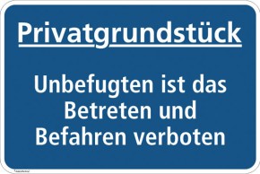 Hinweisschild Privatgrundstück – Betreten und Befahren verboten | Alu-Dibond 297 × 210 mm GELB