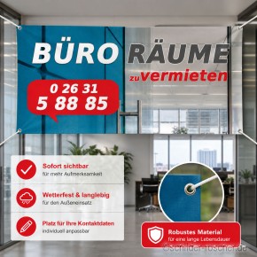 Werbebanner "Büroräume zu vermieten" 200 × 100 cm – Standardmotiv | Optional individuell gestaltbar