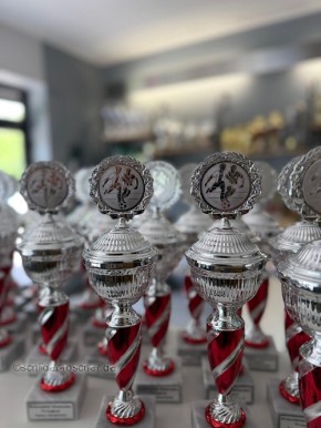 Pokal silber-rot Höhe: 31,8 cm E1605