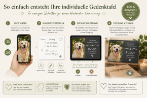 Individuelle Tier-Gedenktafel mit Foto & Wunschtext | Aluminium-Dibond 3 mm | Tiergrabschild | Hunde-, Katzen- & Haustier-Gedenktafel