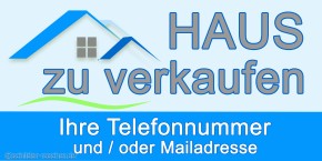Werbebanner 200 × 100 cm – Standardmotiv | Optional individuell gestaltbar | Haus zu verkaufen