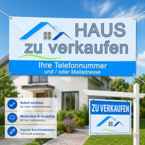 Werbebanner 200 × 100 cm – Standardmotiv | Optional individuell gestaltbar | Haus zu verkaufen