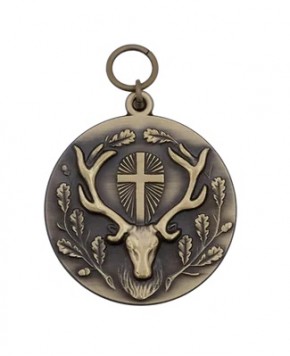 Medaille "JAGEN / JAGD / HIRSCH",  mit Öse & Ring Ø 39 mm, 14349-61-39 versilbert