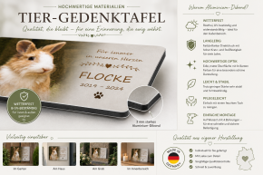 Individuelle Tier-Gedenktafel mit Foto & Wunschtext | Aluminium-Dibond 3 mm | Tiergrabschild | Hunde-, Katzen- & Haustier-Gedenktafel