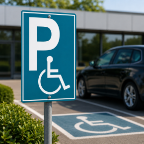 Parkplatzschild P, Symbol: Rollstuhlfahrer Aluminium Dibond 3 mm / 250 x 400 mm