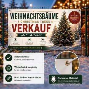 Werbebanner 200 × 100 cm – Standardmotiv | Optional individuell gestaltbar | Weihnachtsbaumverkauf