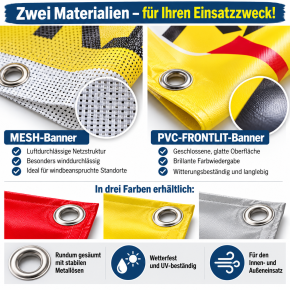 Bauzaunbanner | Baustellenbanner mit Sicherheitszeichen (Standardmotiv) rot Mesh-Banner 290 g/m² / 1700 x 865 mm