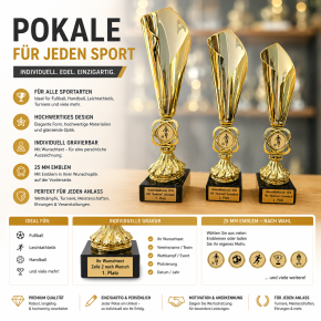 LASERPOKALE 3er Serie "Lina" in Gold mit Marmorsockel